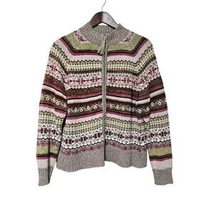 Vintage Tiara International Full Zip Sweater Cardigan Size XL Fair Isle Cottage